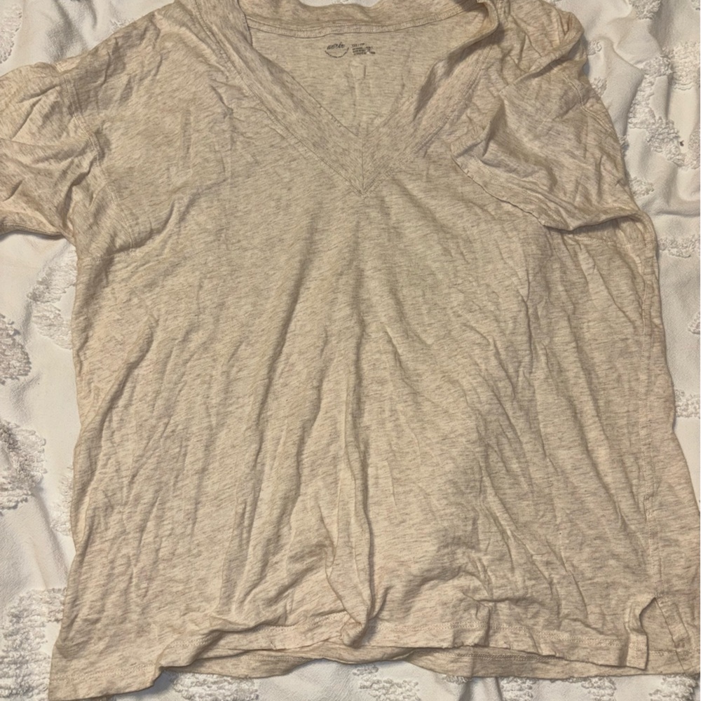 aerie Light Beige V-Neck Tee